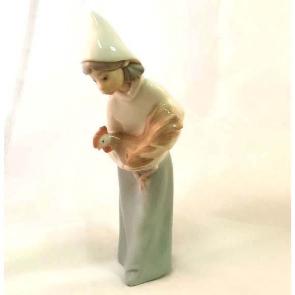 Lladro Daisa Statue Figurine Girl W/ Rooster Chicken Home Decorative 8" Retired - Picture 2 of 11
